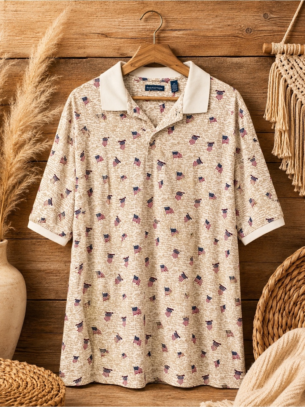 RoundTree & Yorke American‎ Flag Print Button Polo Shirt